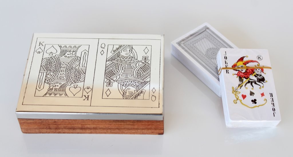 King & Queen Silver & Wood Double Card Box